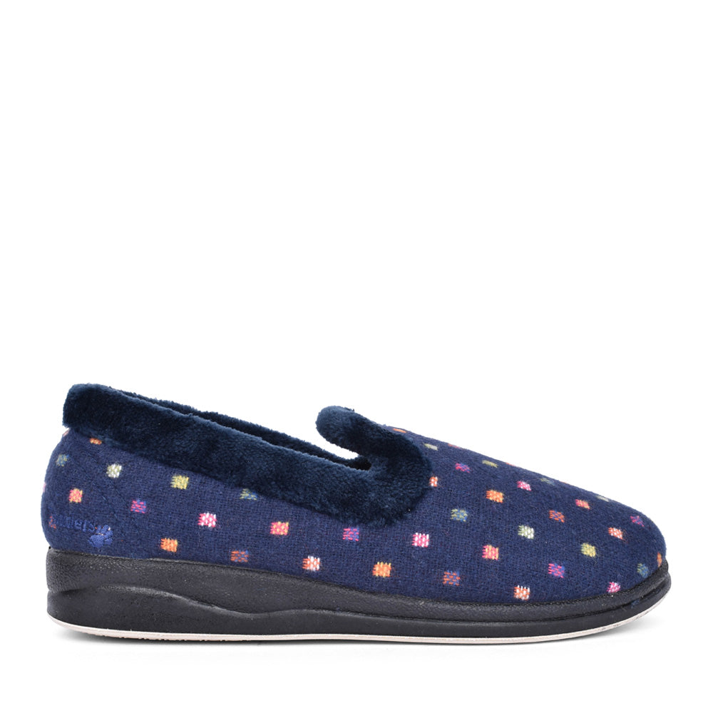 Ladies Repose 406 Wide Fit Spotty Slipper In Navy