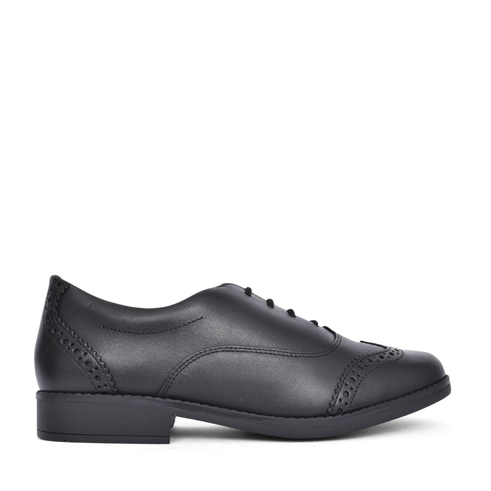Girls Aubrie Tap Black Leather Brogue In Kids F Fit