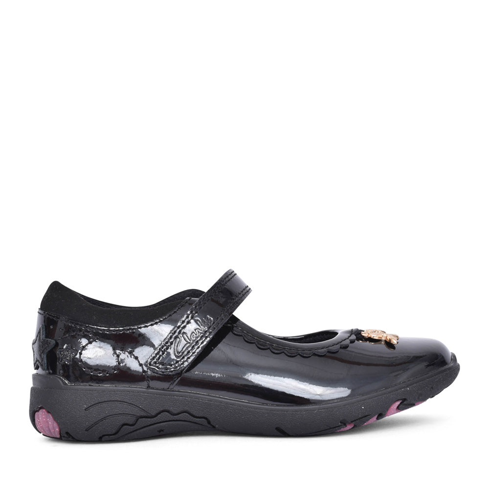 Girls Relda Sea Black Patent Velcro Shoe In Kids F Fit