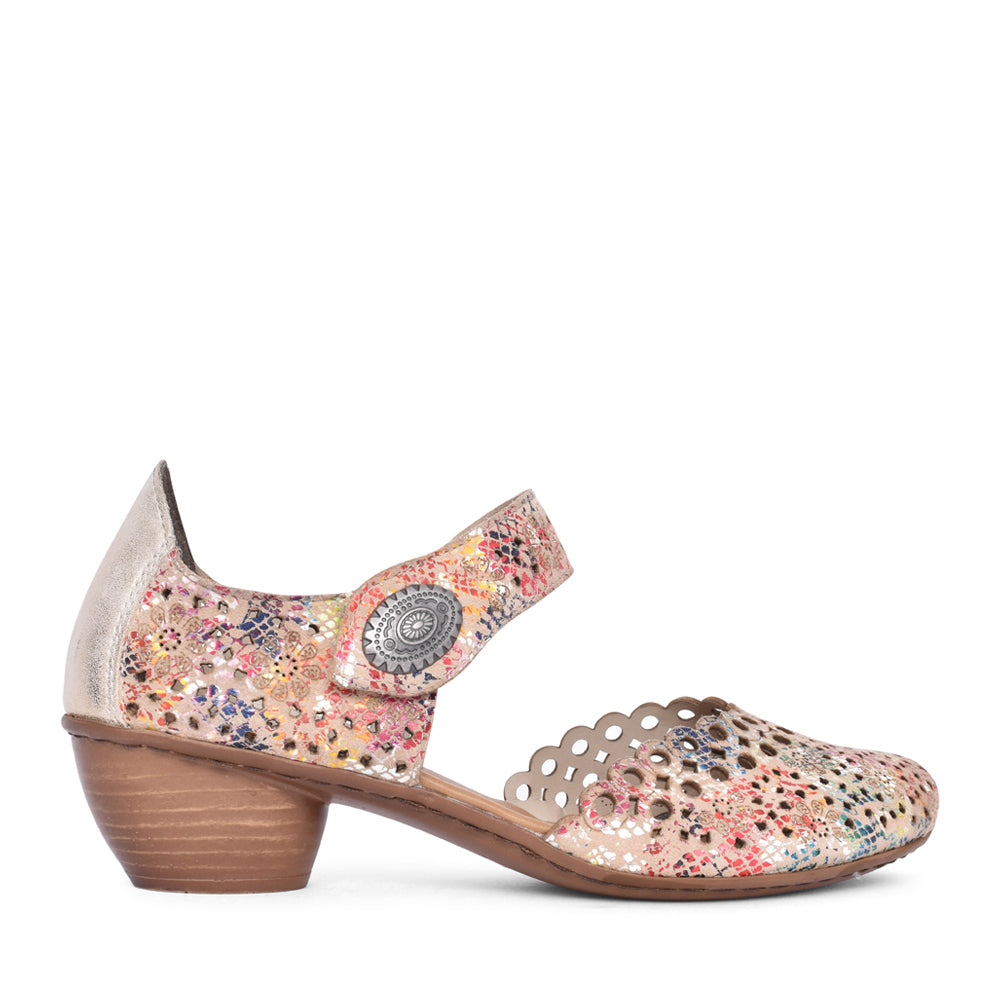 Ladies 43753 Low Heel Velcro Shoe In Multi-colour