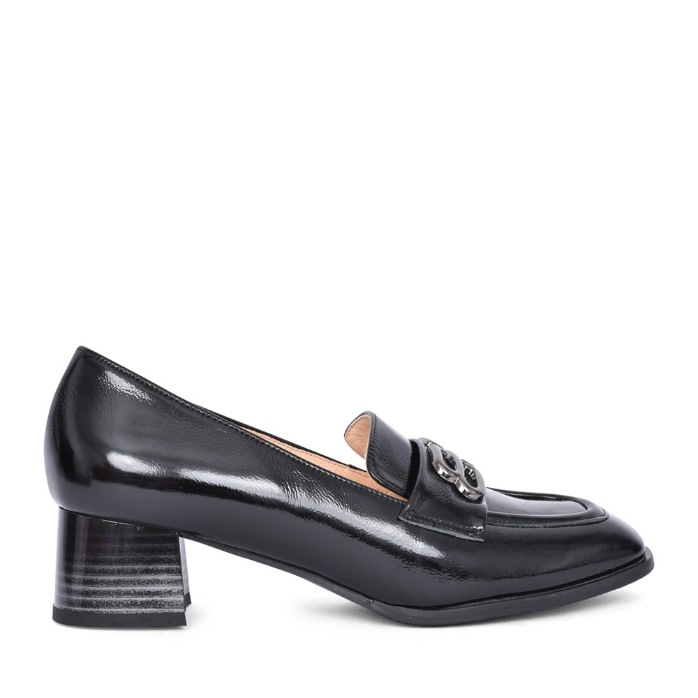 Ladies 6640 G-fit Low Heel Court Shoe In Blk Patent