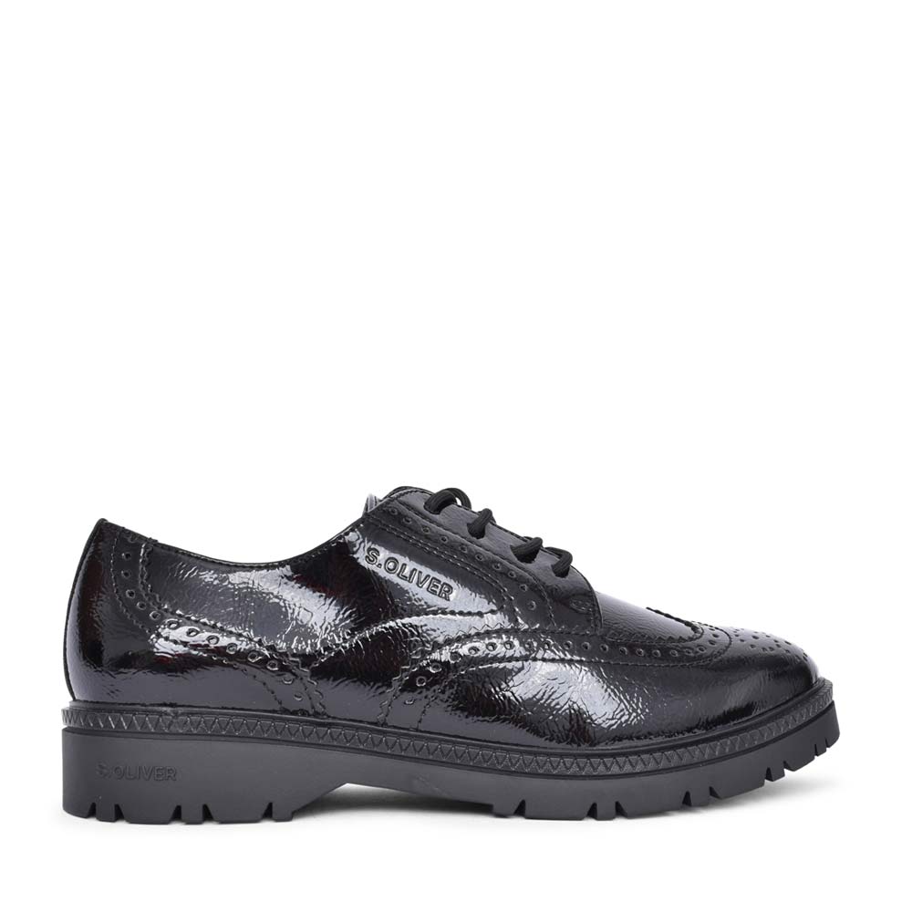 Ladies 5-23627 Laced Brogue In Blk Patent
