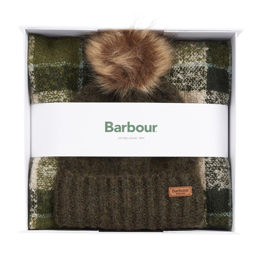 Ladies Saltburn Beanie And Tartan Scarf Gift Set In Green