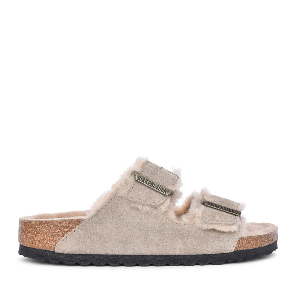Ladies 1028293 Arizona Shearling Suede Mule In Taupe