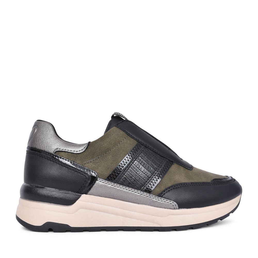 Ladies 2-24781 Laced Trainer In Khaki