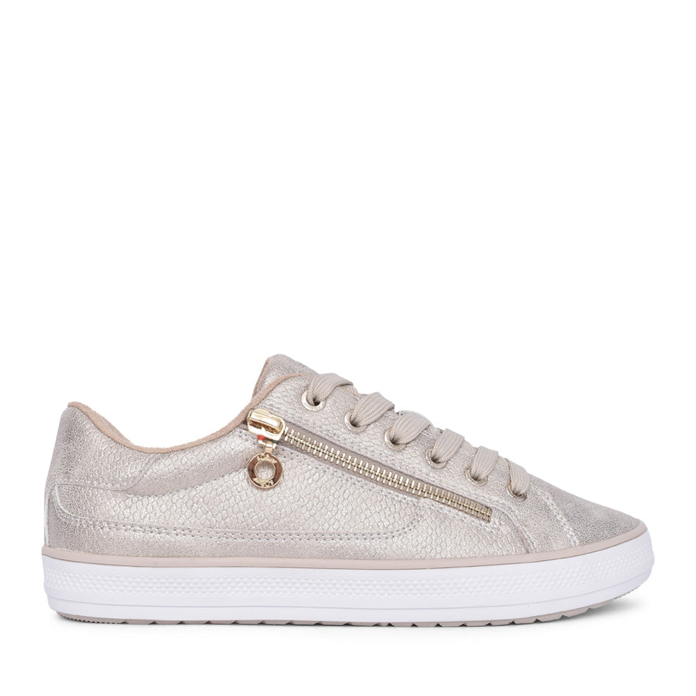 Ladies 5-23615 Laced Trainer In Champagne
