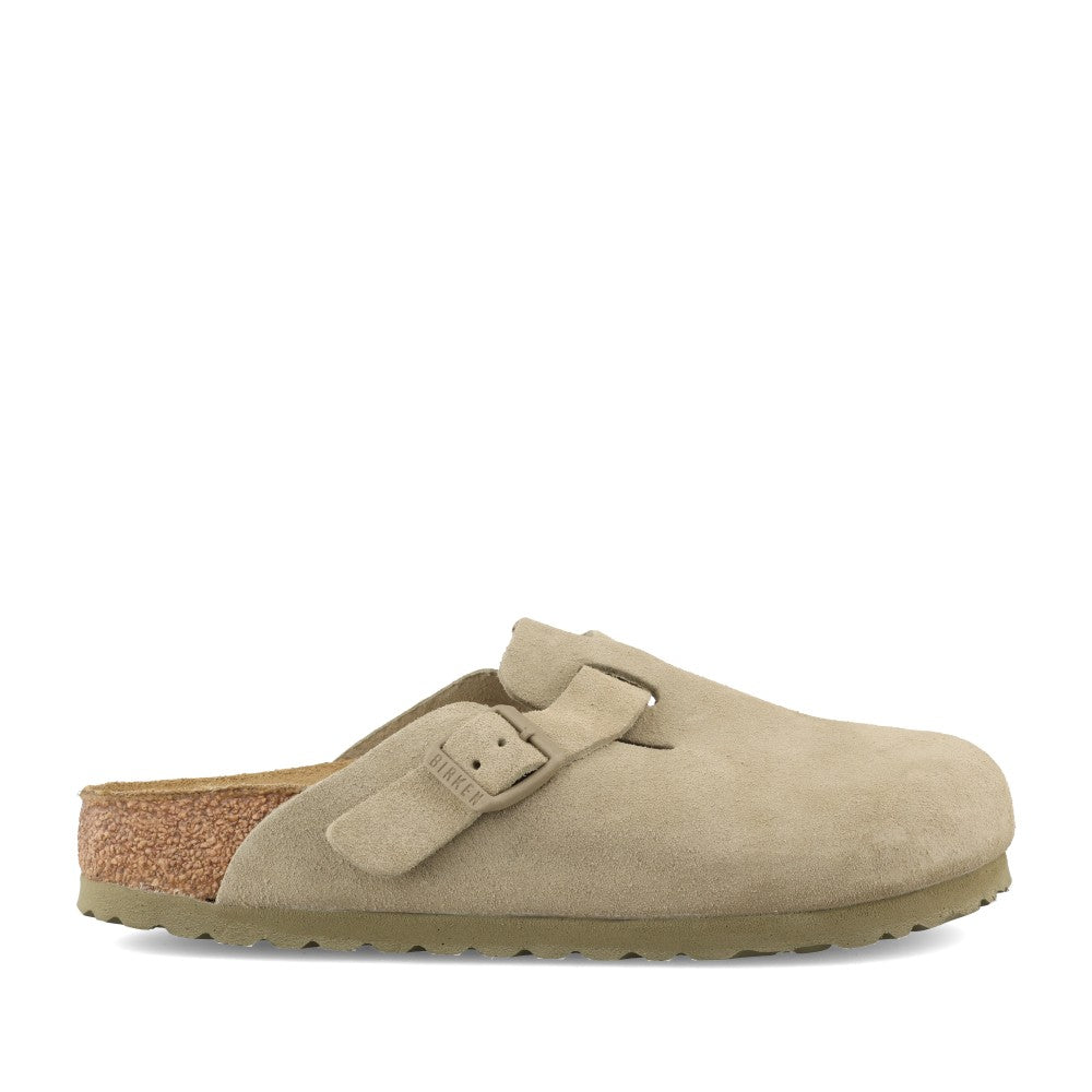 Ladies 1025844 Boston Nf Suede Leather Clog In Khaki