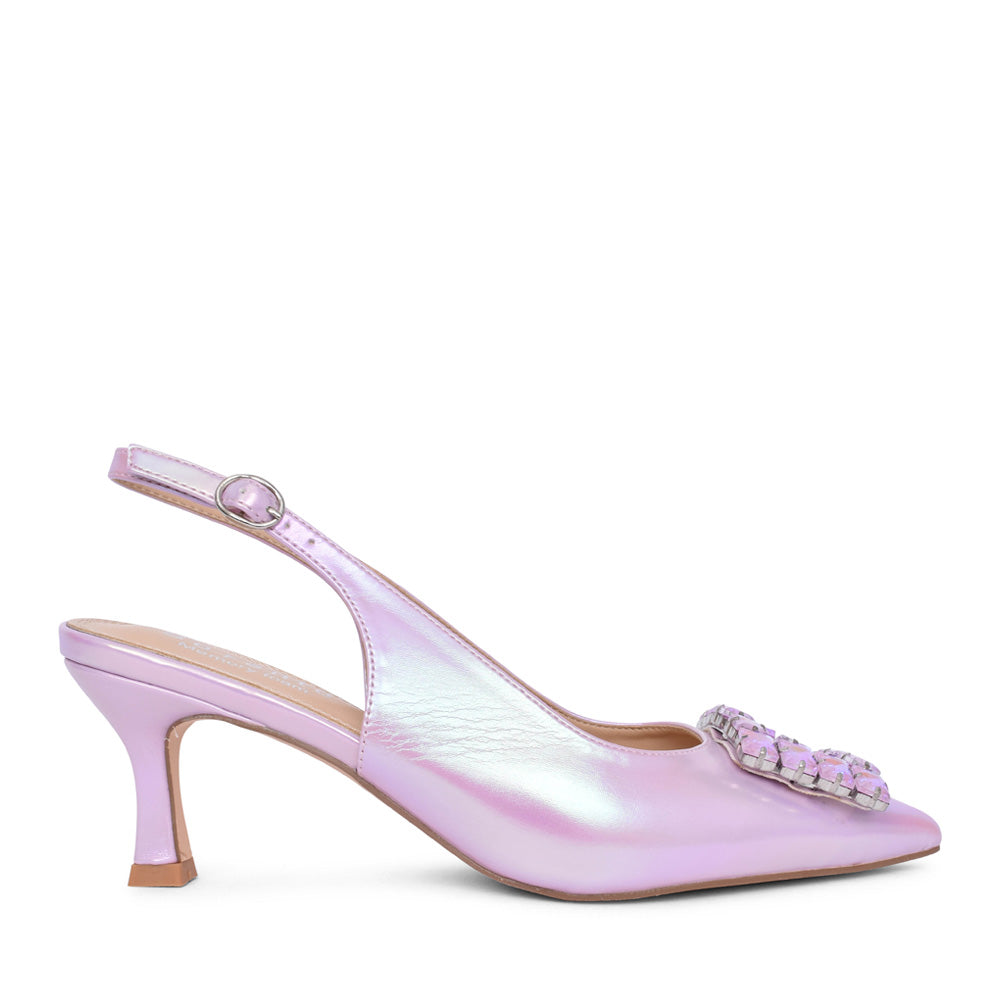 Ladies Shelbourne Medium Heel Sling Back Shoe In Lilac