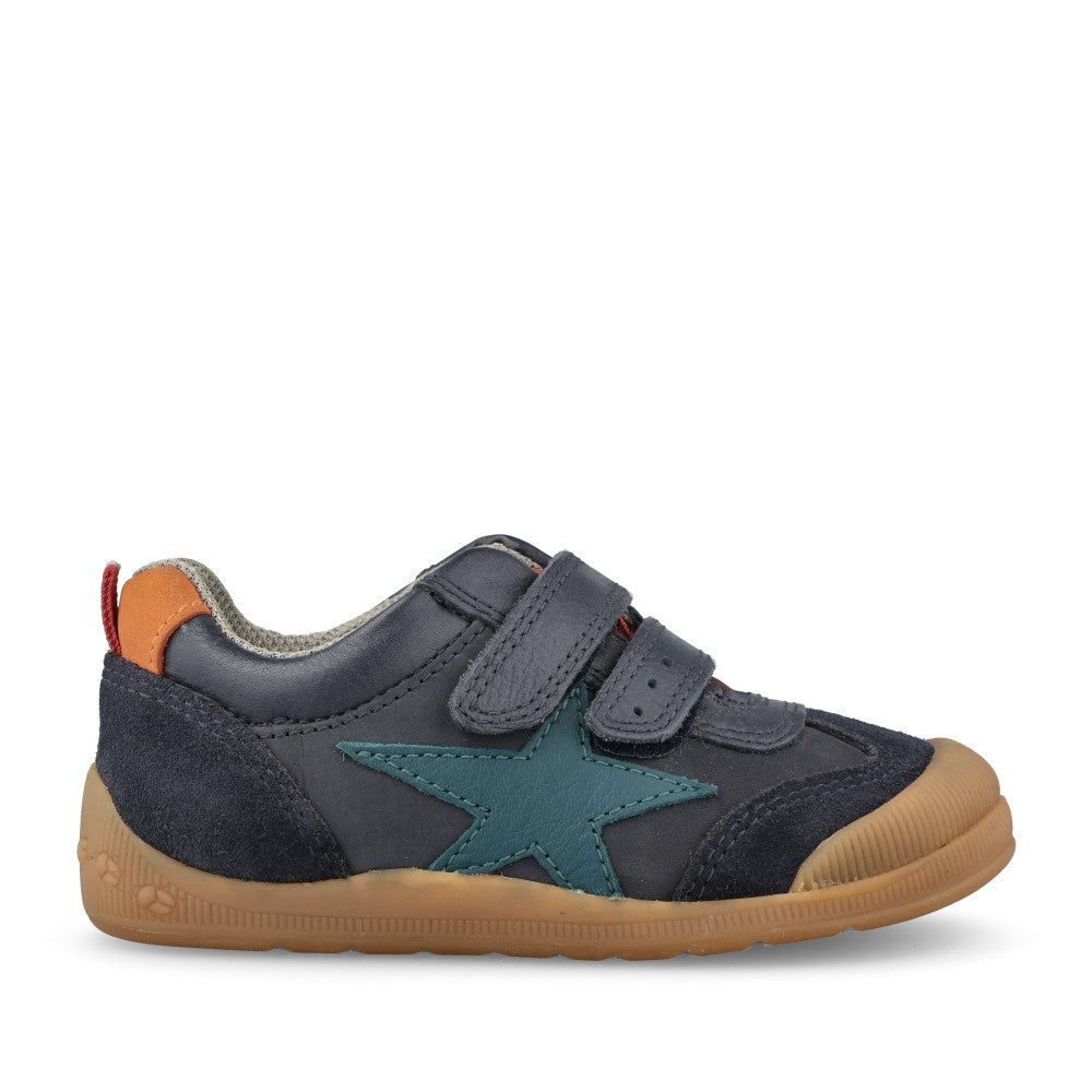 Boys Tickle Star Navy Leather Velcro Shoe In Kids G Fit