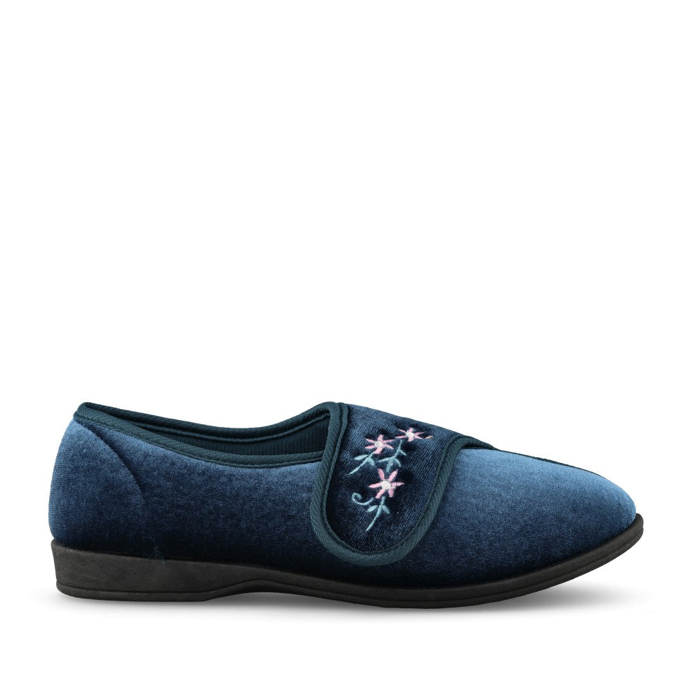 Ladies Veronica Velcro Slipper In Navy