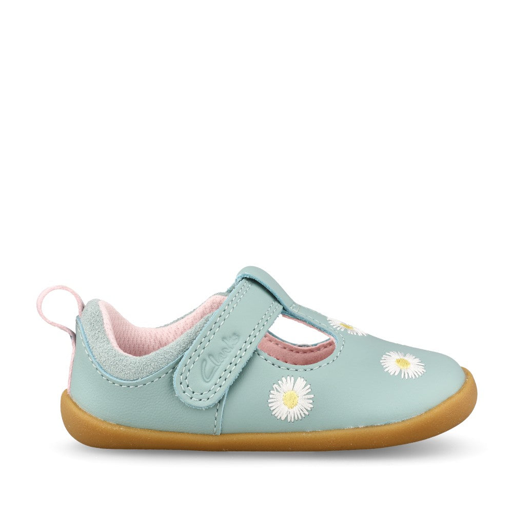 Girls Roamer Flora T Green Leather T-bar Shoe In Kids F Fit