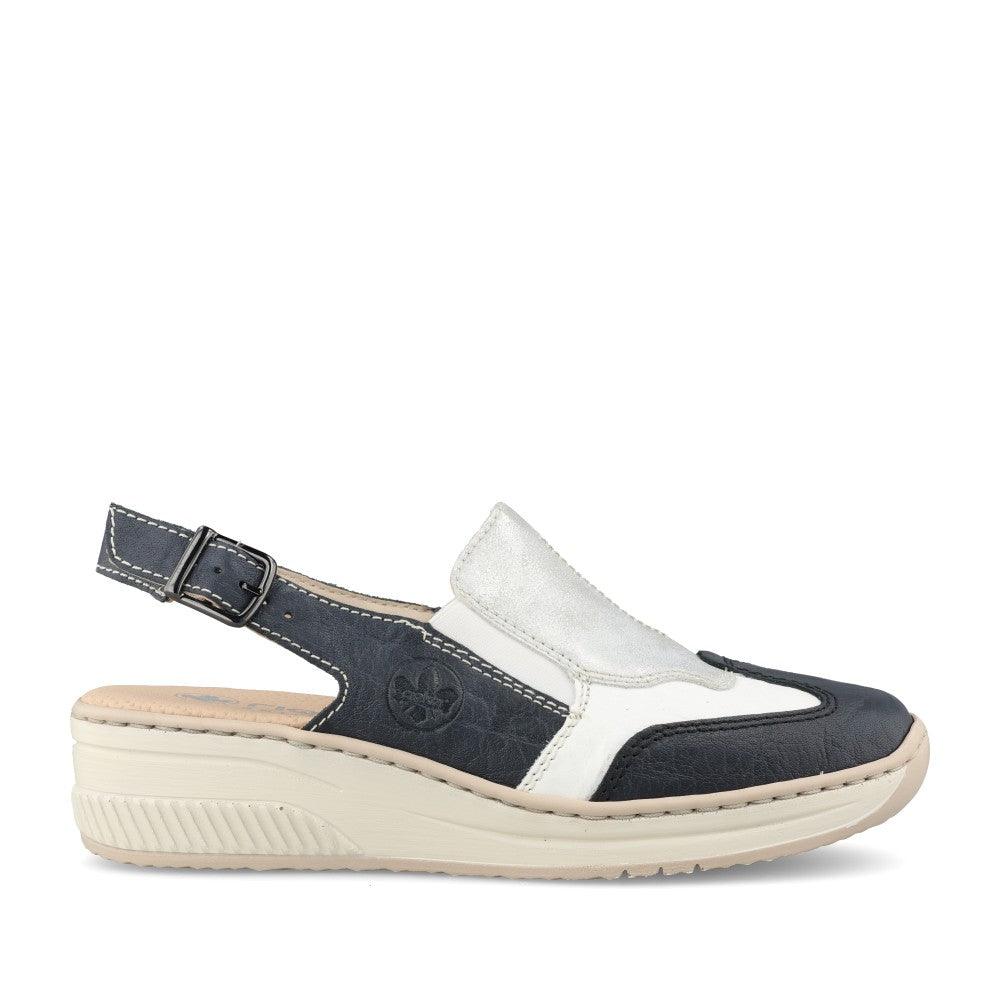 Ladies 48757 Sling Back Wedge Shoe In Navy