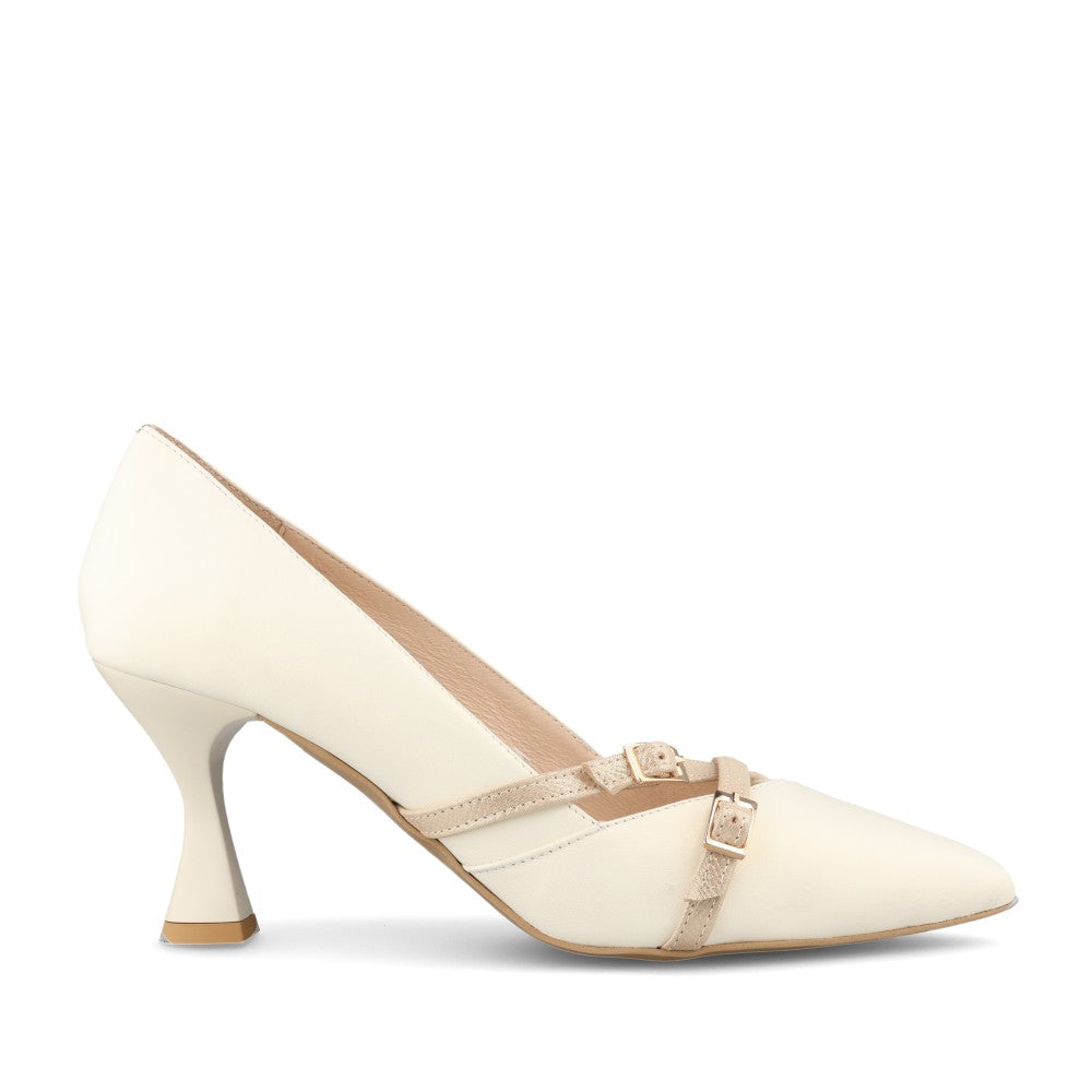 Ladies 8442 Medium Heel Court Shoe In Ecru