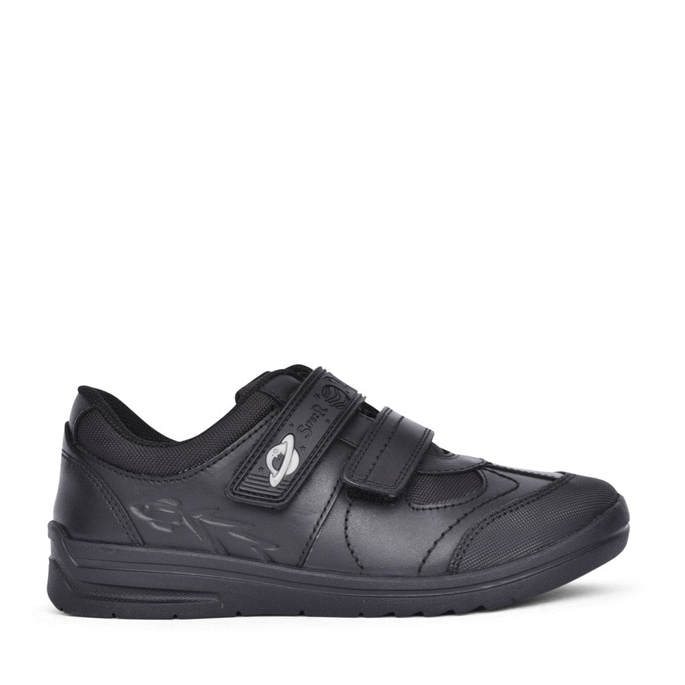 Boys Rocket Black Leather Velcro Shoe In Kids G Fit