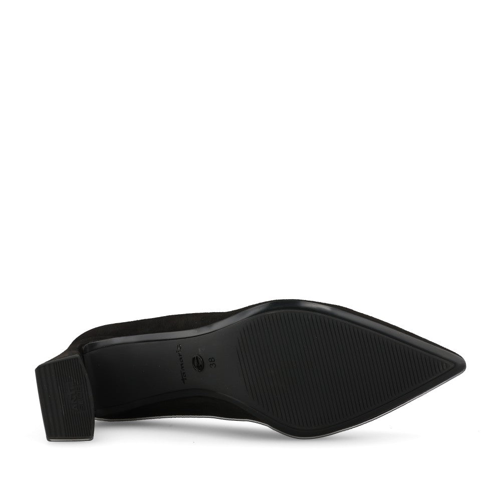 Tamaris Ladies 1-22453 Suede Block Heel Court Shoe In Black