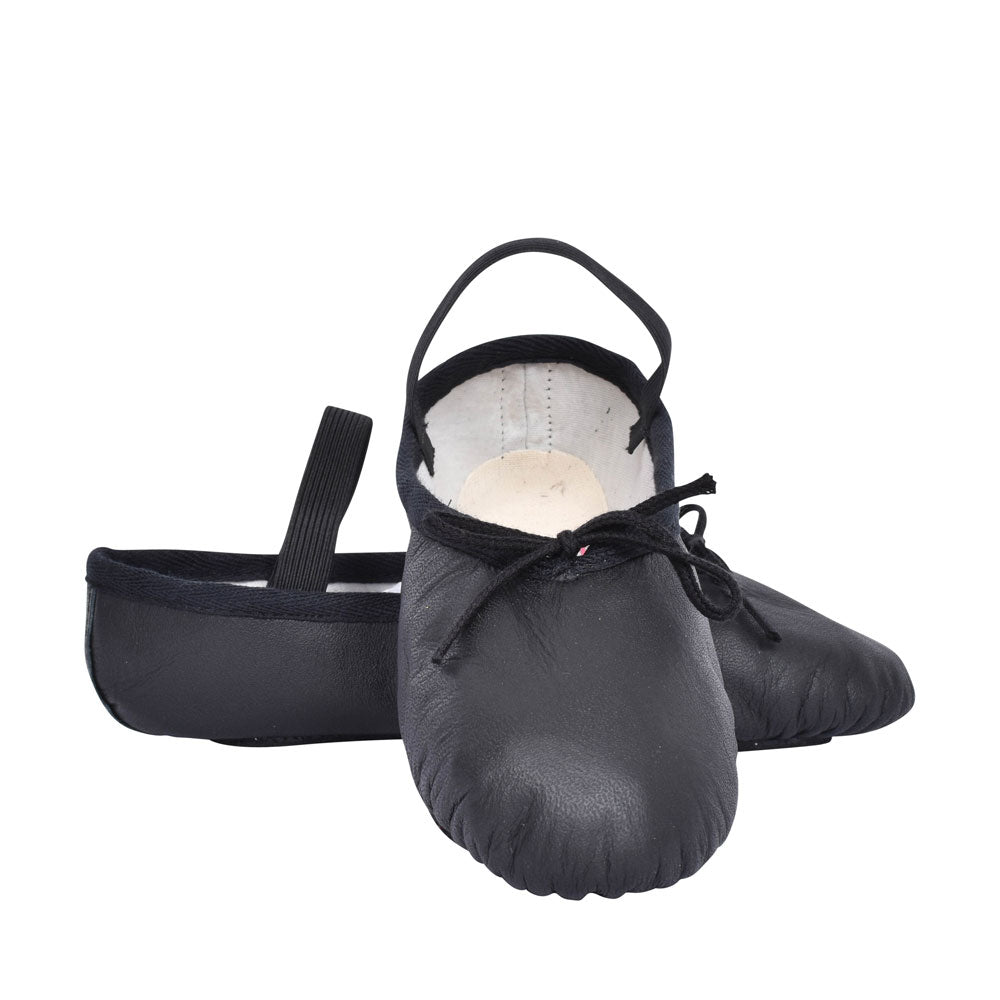 Full Sole Ballet Pump In Black Leather For Girls In Black