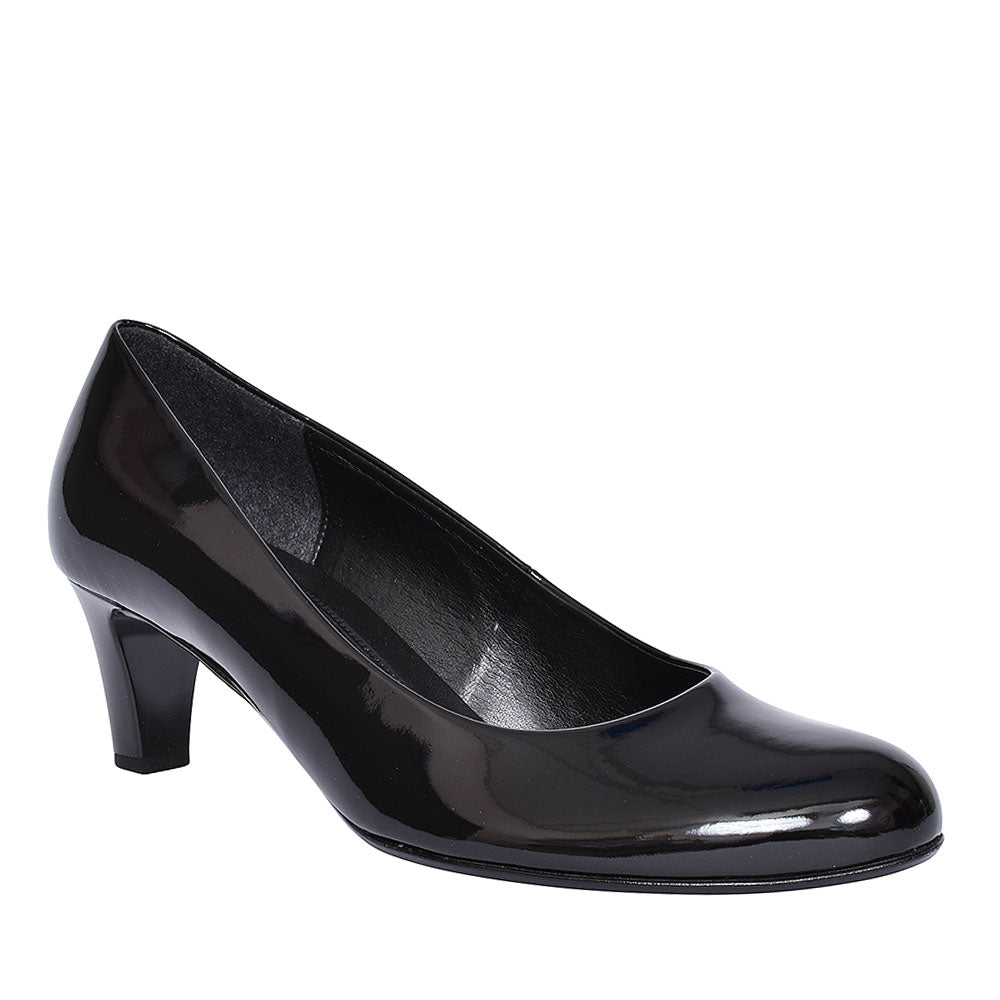 Mid Heel Court Shoe For Women In Black Patent