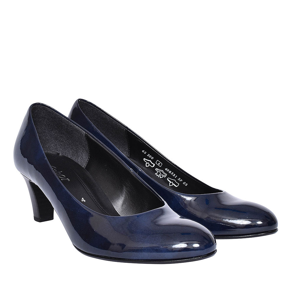 Mid Heel Court Shoe For Women In Navy Patent