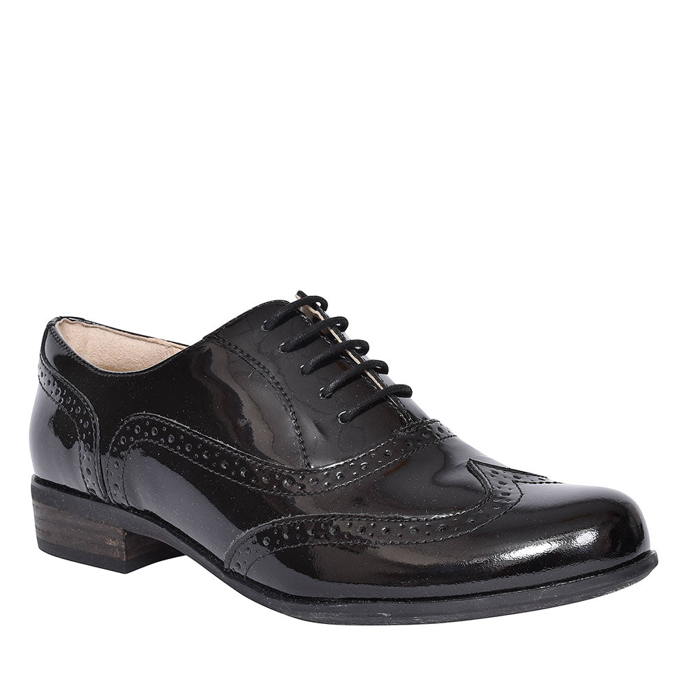 Hamble Oak Black Patent D Fit Brogue For Ladies In Blk Patent