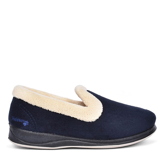 Repose Fur Trim Full Slipper For Ladies In Navy
