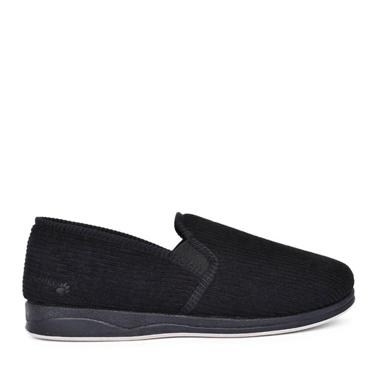 Mens Albert 408s-02 Wide Fit Corduroy Slipper In Black