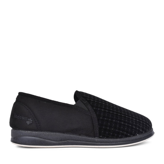 Mens Albert 408s*02 Wide Fit Checked Slipper In Black Check