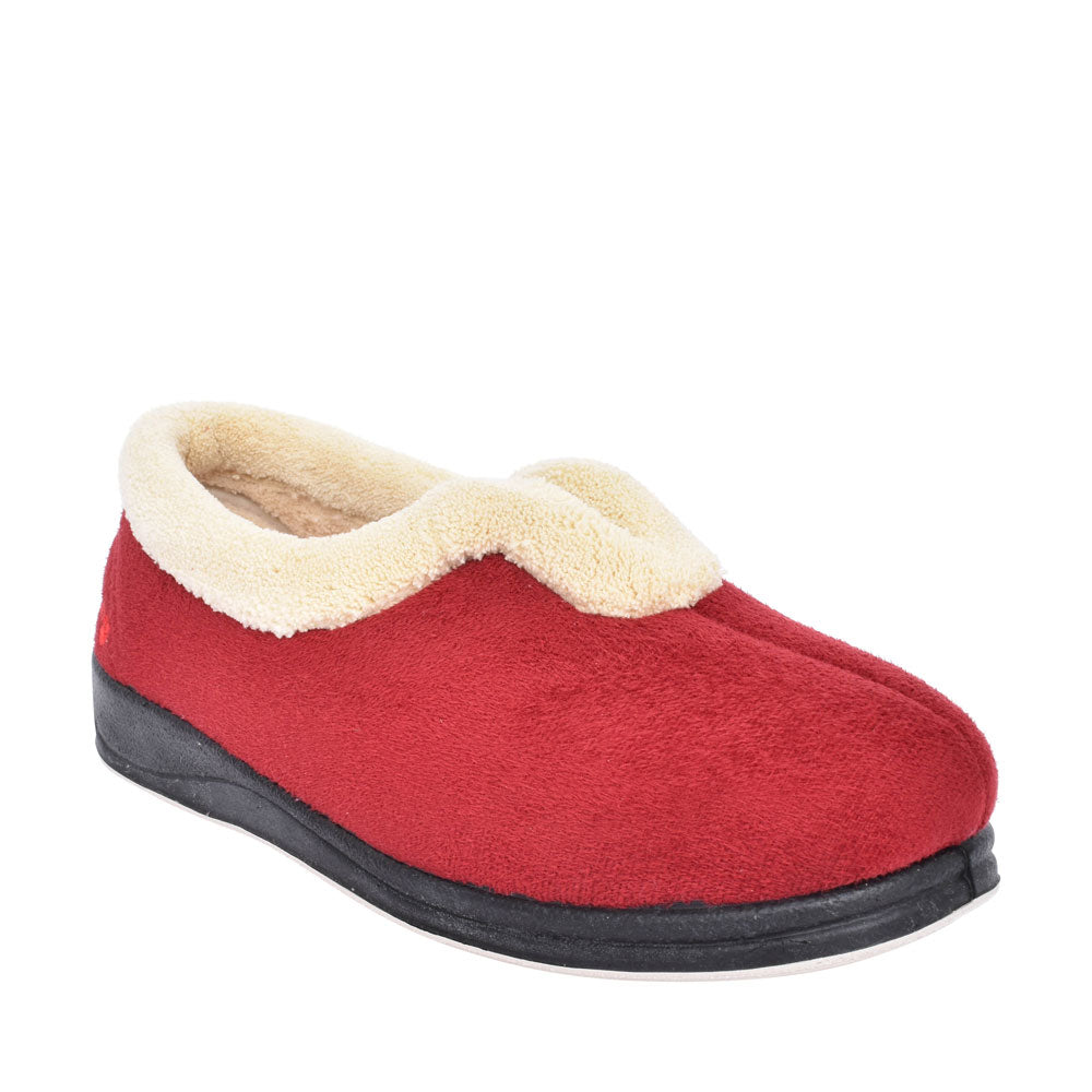 Ladies Carmen Faux Fur Trim Slipper  In Red
