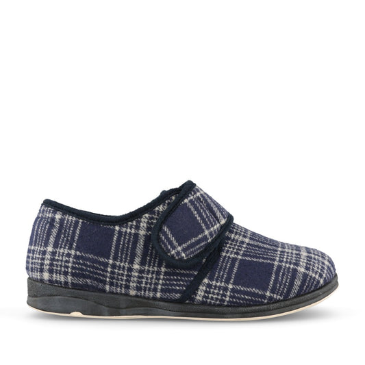 Mens Harry 410 Wide Fitting Checked Slipper In Navy Check
