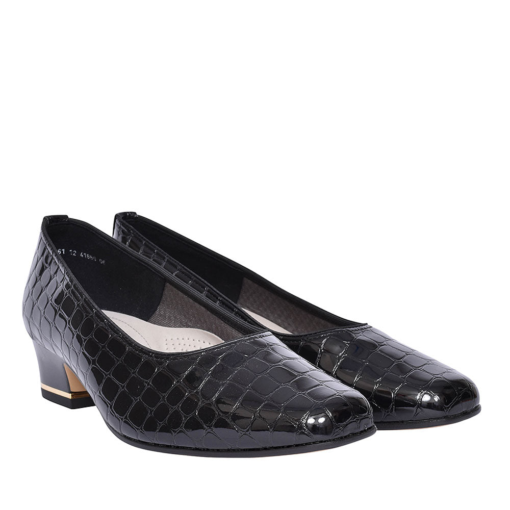Graz Croc Print Court Shoe For Ladies In Black