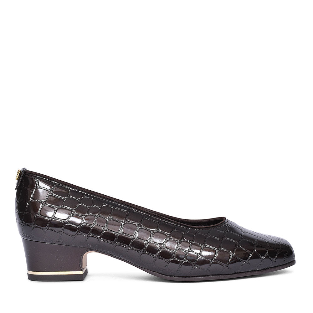 Graz Croc Print Court Shoe For Ladies In Brown