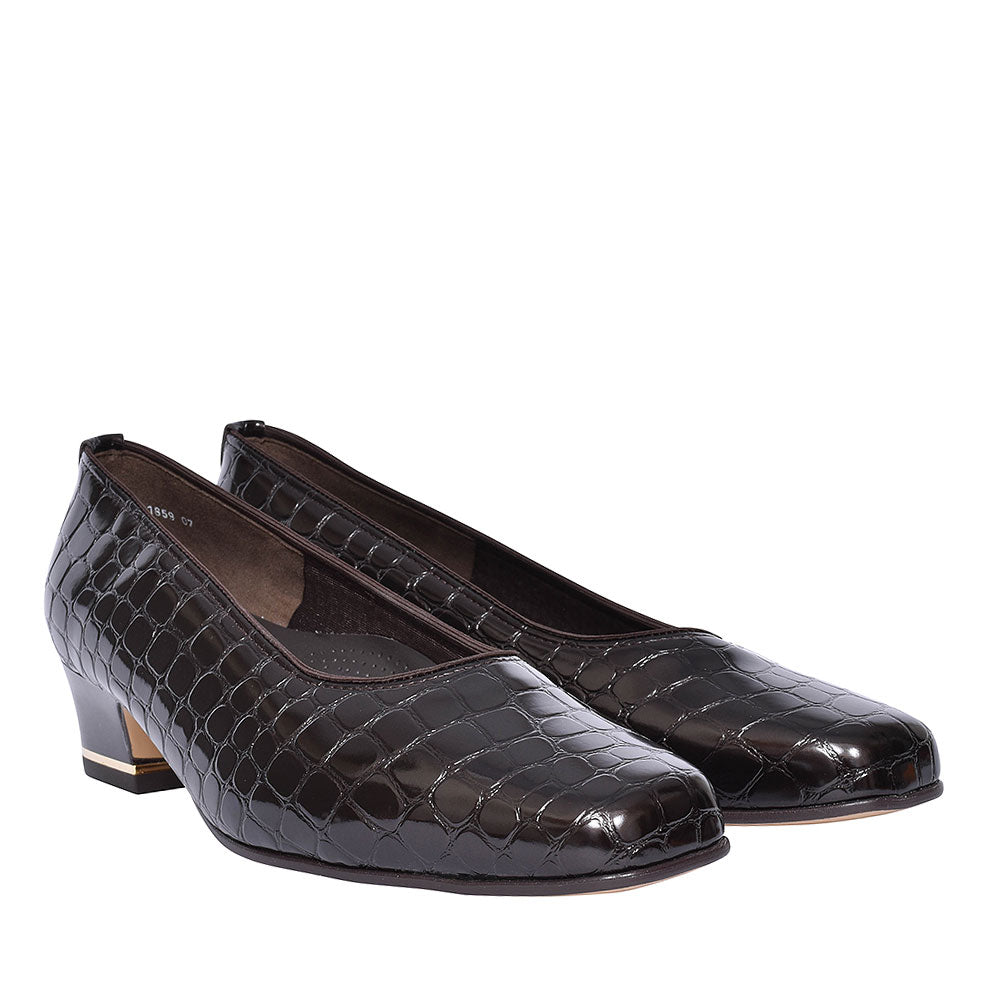 Graz Croc Print Court Shoe For Ladies In Brown