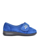 Ladies Caroline 2 2v Wide Fit Floral Velcro Slipper In Navy