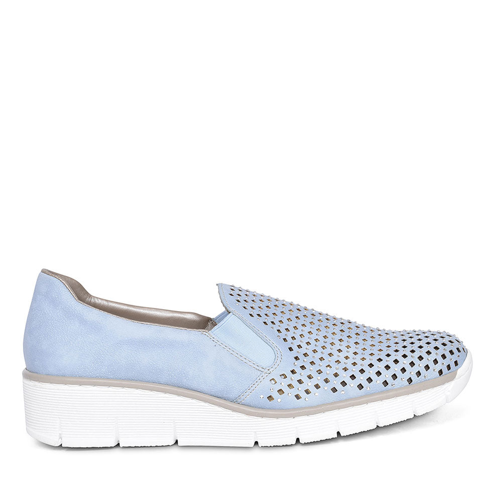 RIEKER Ladies WEDGE SLIP ON SHOES in BLUE