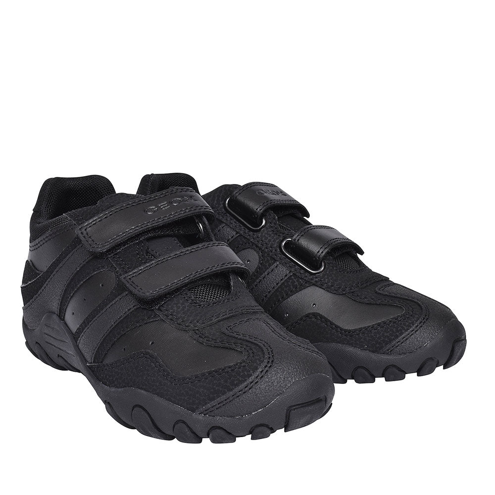 Crush Velcro Shoe For Boys In Blk Leather