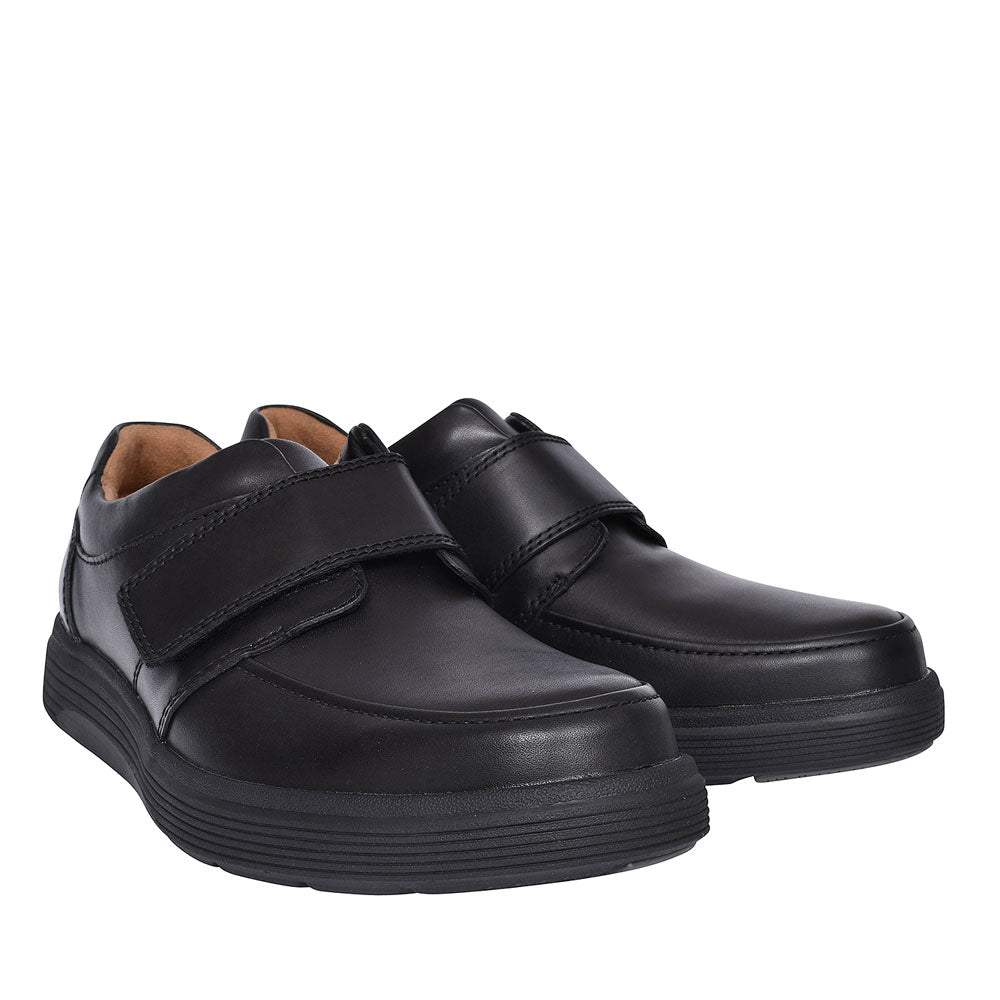 Mens Un Abode Strap Black Leather H-fit Shoe In Blk Leather
