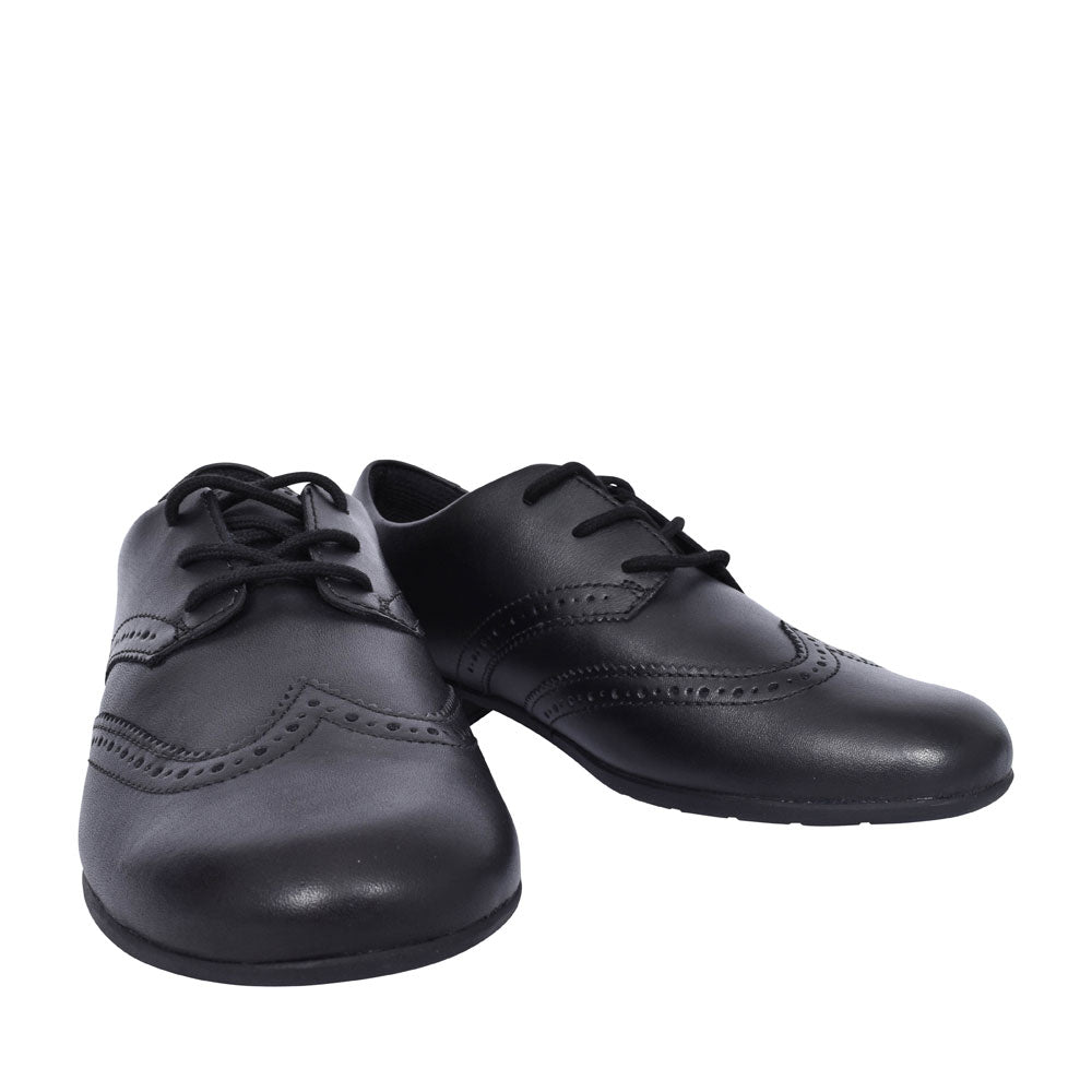 Scala Lace Black Leather Laced Shoe For Girls In Kids E Fit