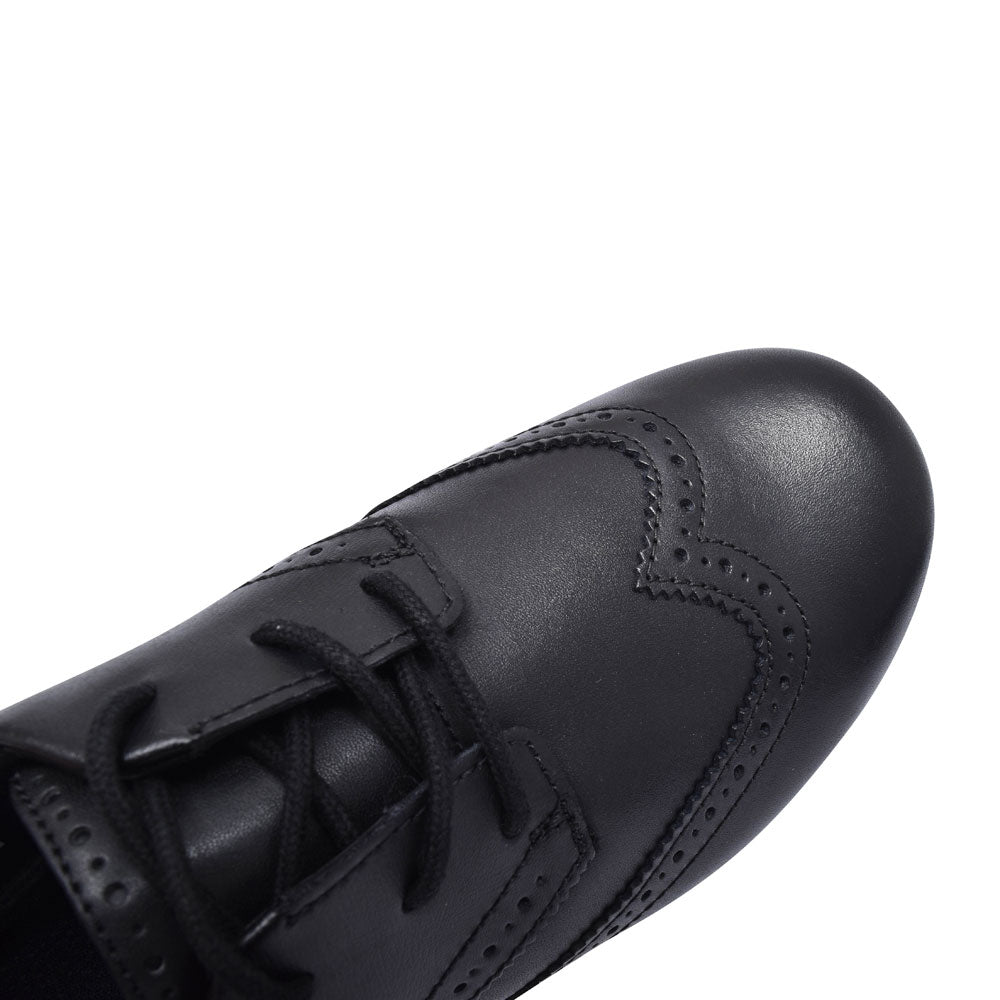 Scala Lace Black Leather Laced Shoe For Girls In Kids F Fit