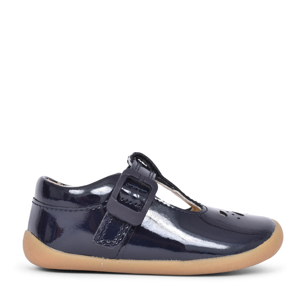 Girls Pre-walker Roamer Star Navy Patent T-bar Shoe In Kids G Fit