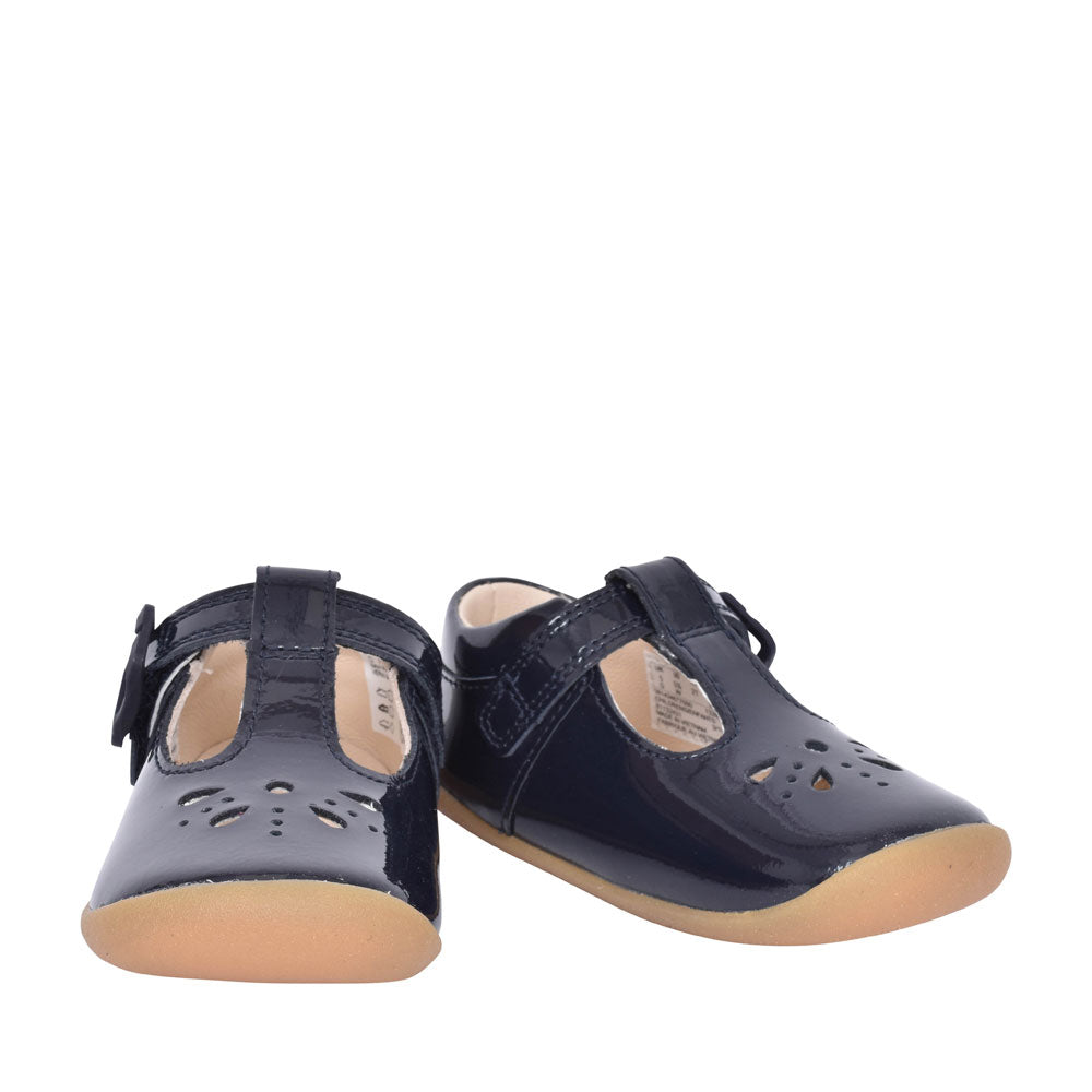 Girls Pre-walker Roamer Star Navy Patent T-bar Shoe In Kids G Fit