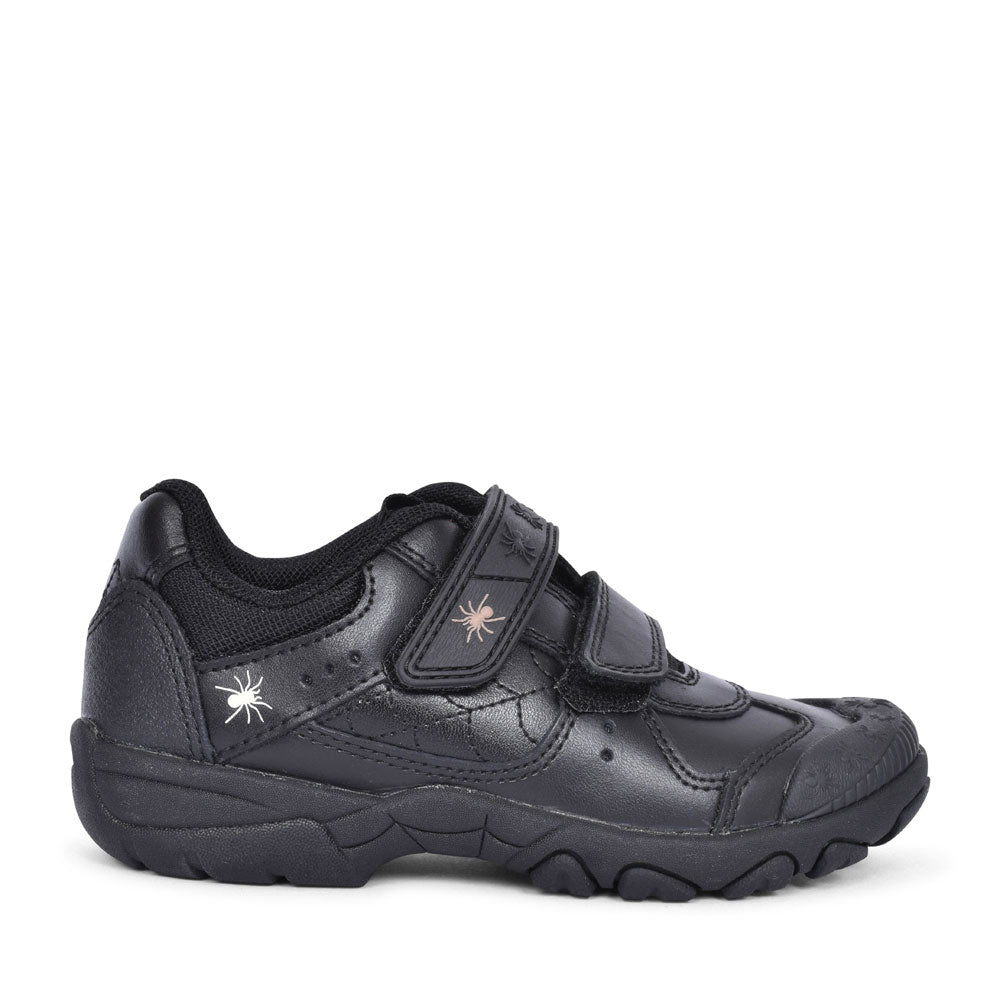 Tarantula Black Leather Velcro Shoe For Boys In Kids E Fit