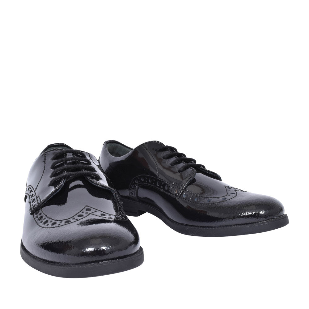 Brogue Pri Black Patent Laced Shoe For Girls In Kids F Fit