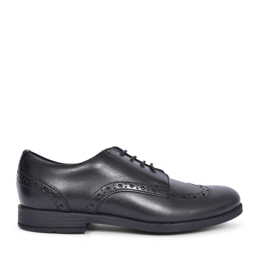 Brogue Pri Black Leather Laced Shoe For Girls In Kids F Fit