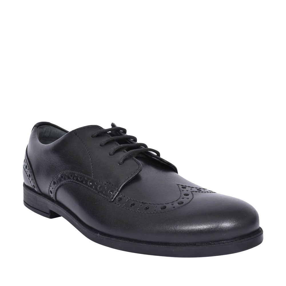 Brogue Pri Black Leather Laced Shoe For Girls In Kids F Fit