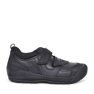 Strike Black Leather Velcro Shoe For Boys In Kids E Fit