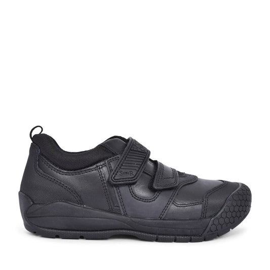 Strike Black Leather Velcro Shoe For Boys In Kids E Fit