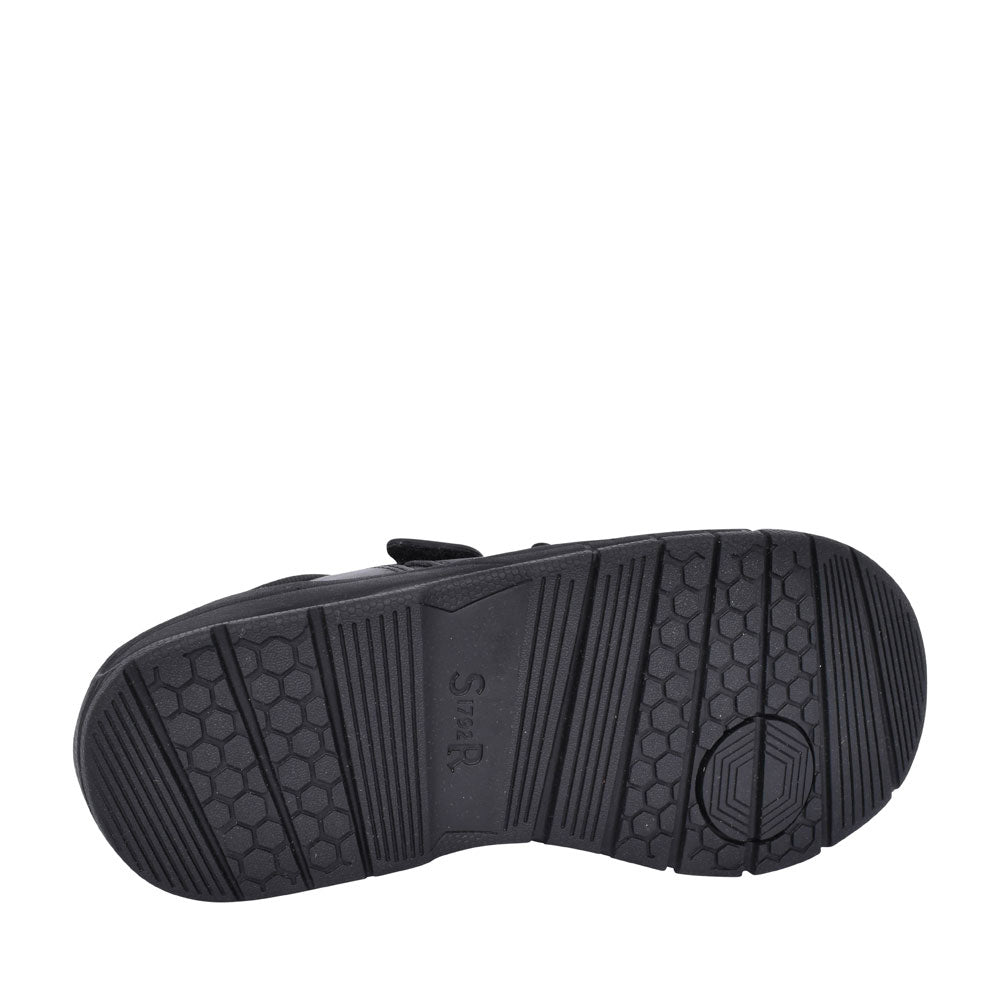 Strike Black Leather Velcro Shoe For Boys In Kids E Fit