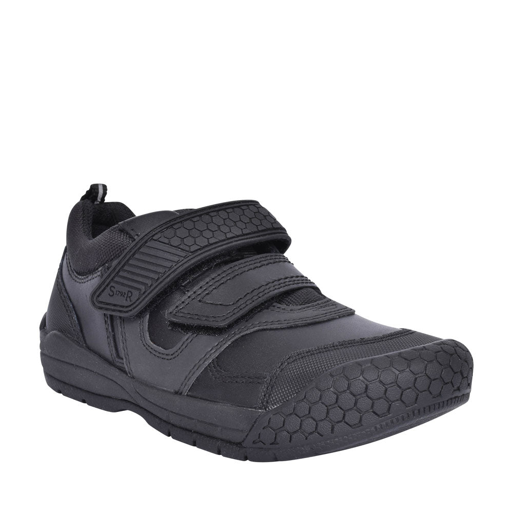 Strike Black Leather Velcro Shoe For Boys In Kids F Fit