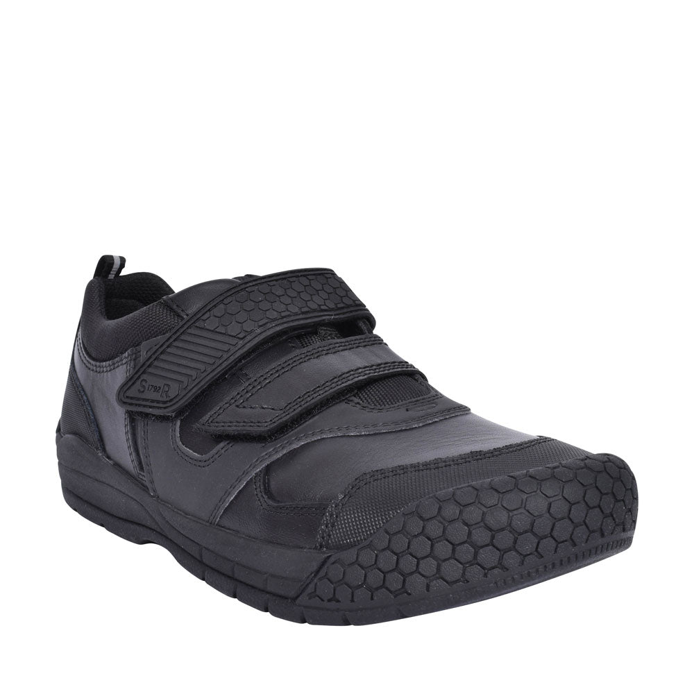 Strike Black Leather Velcro Shoe For Boys In Kids G Fit
