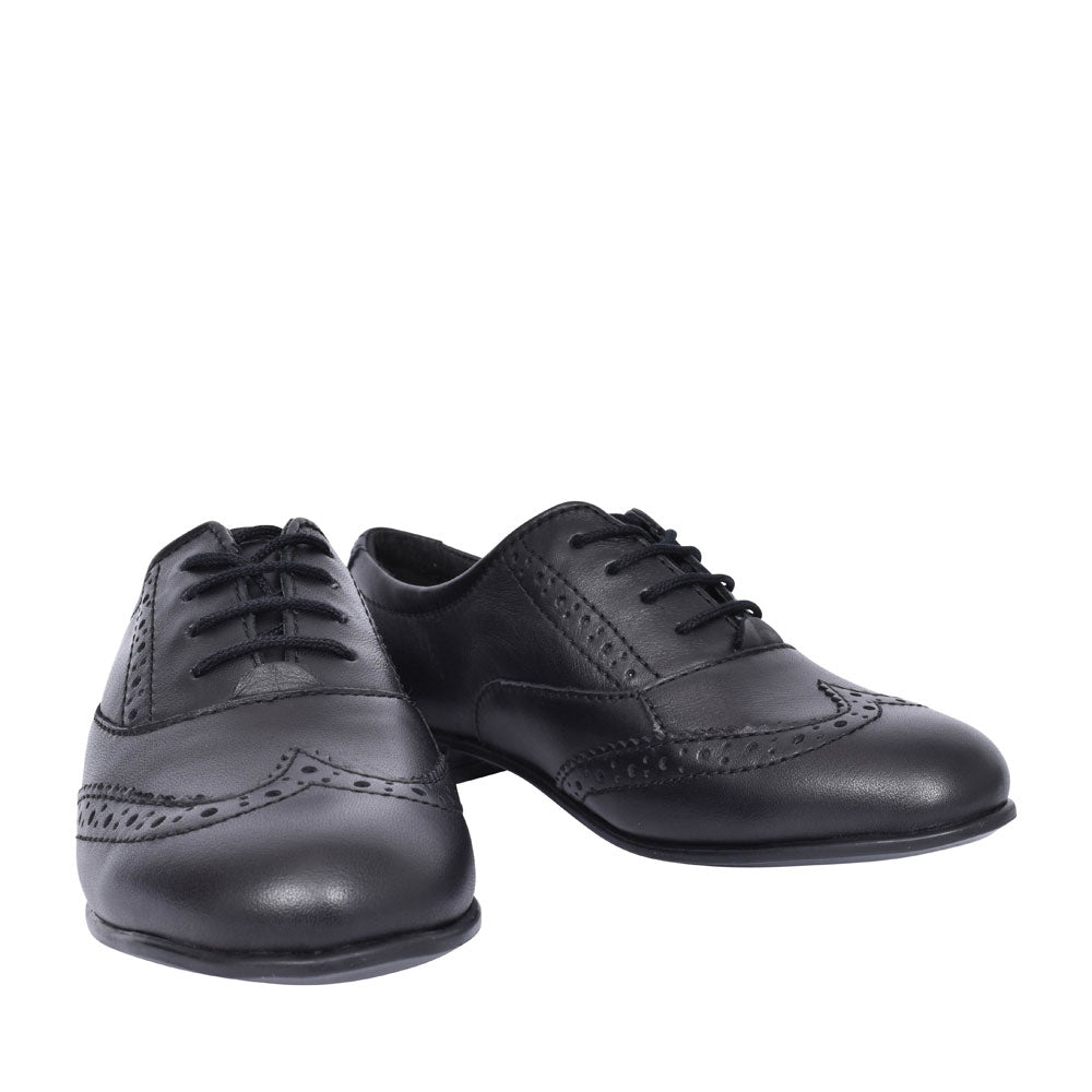 Matilda Laced M Fit Brogue Shoe For Girls In Blk Leather