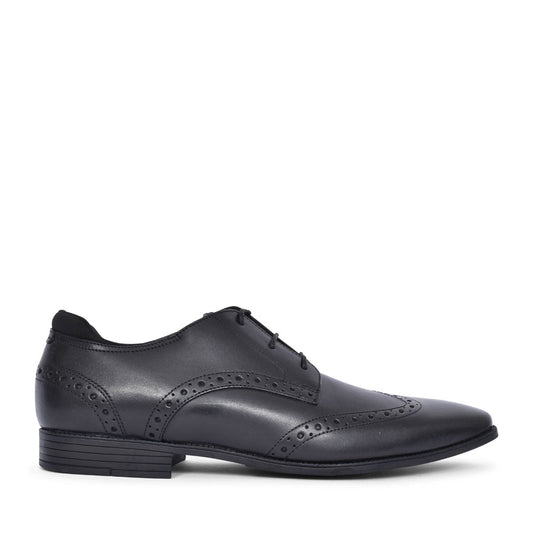 Tailor Black Leather Laced Brogue Shoe For Boys In Kids F Fit
